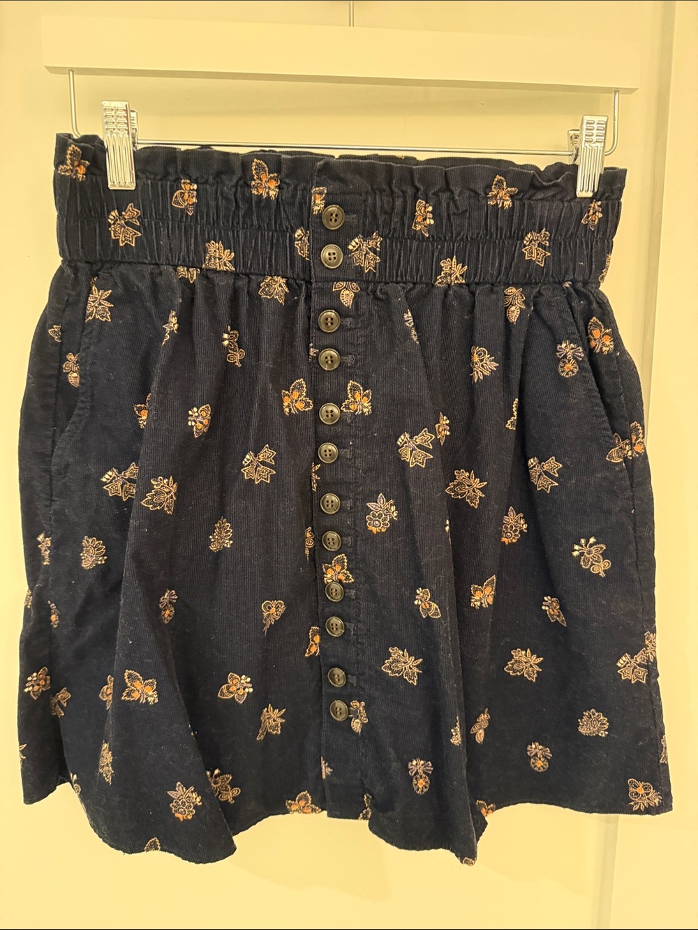 Madewell Women's Navy Courdory Floral Button-Front Skirt Size Small
